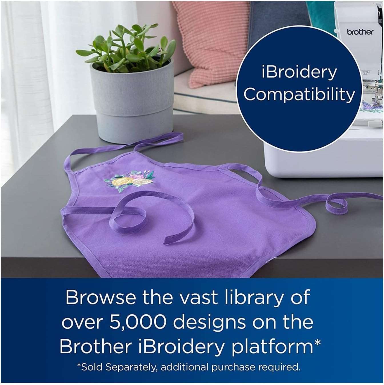 Brother PE545 Embroidery Machine, Wireless LAN Connected, 135 Built-in Designs, 4 x 4 Hoop Area, Large 3.7 LCD Touchscreen, USB Port, 10 Font Styles - 6
