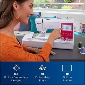 Brother PE545 Embroidery Machine, Wireless LAN Connected, 135 Built-in Designs, 4 x 4 Hoop Area, Large 3.7 LCD Touchscreen, USB Port, 10 Font Styles - 7