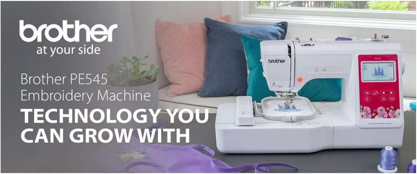 Brother PE545 Embroidery Machine, Wireless LAN Connected, 135 Built-in Designs, 4 x 4 Hoop Area, Large 3.7 LCD Touchscreen, USB Port, 10 Font Styles - 9