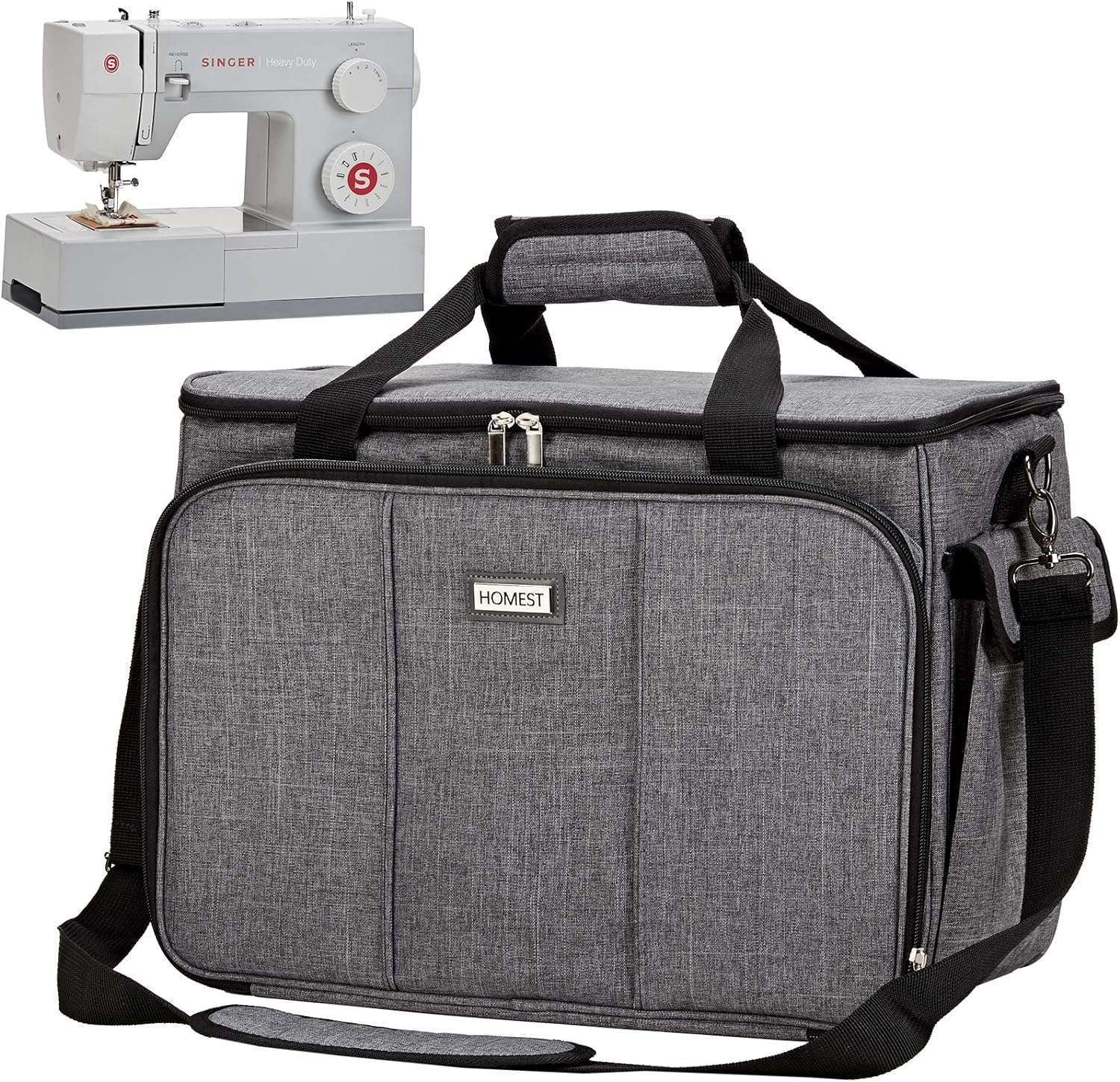 HOMEST Sewing Machine Carrying Case with Multiple Storage Pockets, Universal Tote Bag with Shoulder Strap Compatible with Most Standard Singer, Brother, Janome, Grey - 1