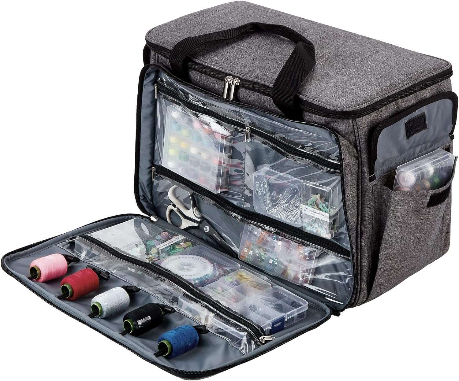 HOMEST Sewing Machine Carrying Case with Multiple Storage Pockets, Universal Tote Bag with Shoulder Strap Compatible with Most Standard Singer, Brother, Janome, Grey - 3