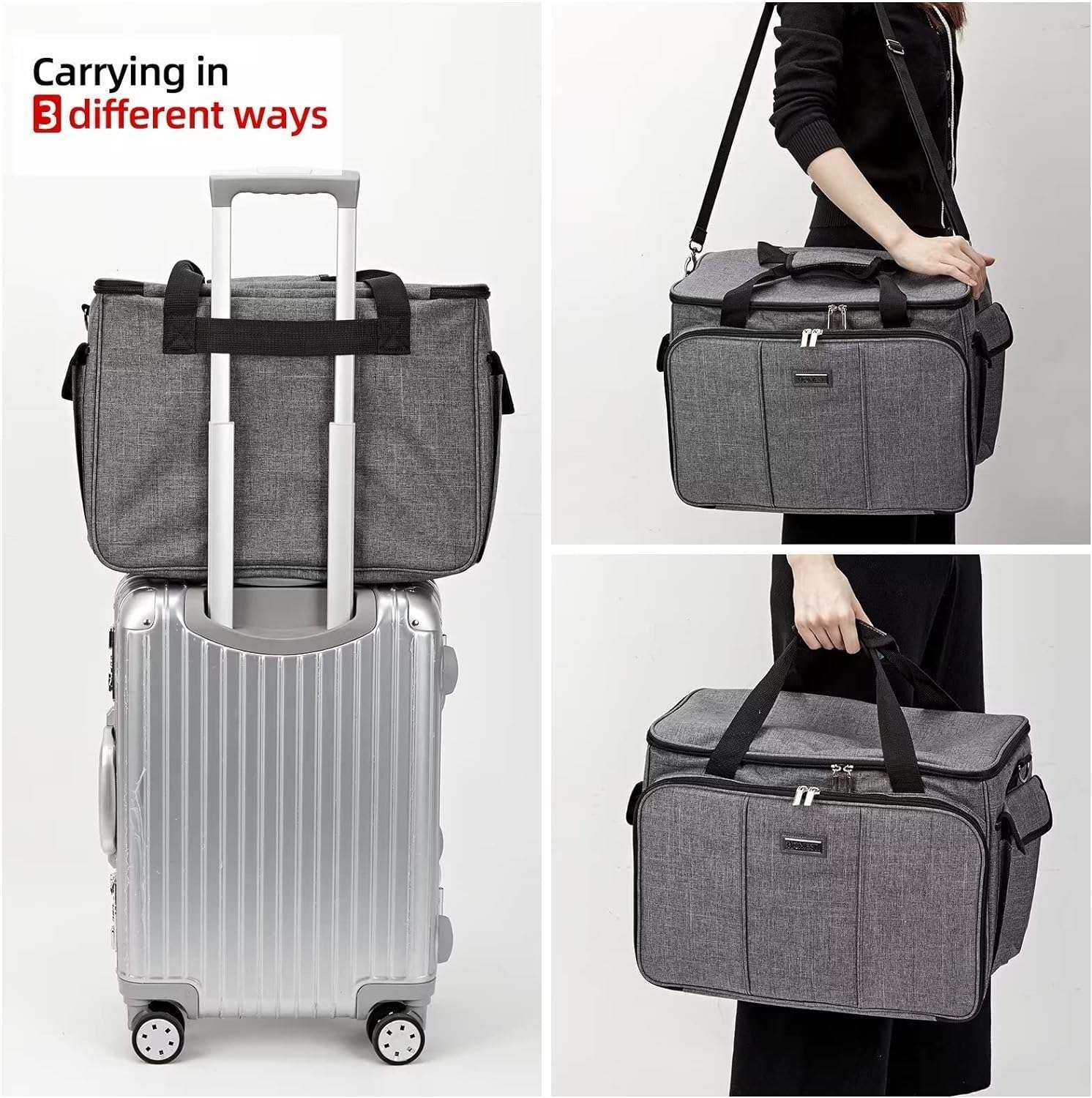 HOMEST Sewing Machine Carrying Case with Multiple Storage Pockets, Universal Tote Bag with Shoulder Strap Compatible with Most Standard Singer, Brother, Janome, Grey - 6