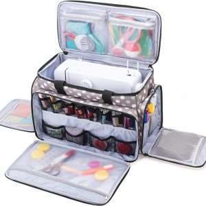 LUXJA Sewing Machine Case with Removable Padding Pad, Travel Case for Sewing Machine and Accessories (Fit for Most Standard Sewing Machines), Gray Dots - 1