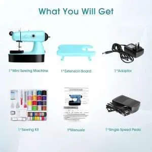 Mini Sewing Machine, Electric Sewing Machine with Sewing Bag, Expansion Board, LED Light, Fast Stitch Suitable for Clothes,Cutains,Jeans,DIY Home Travel
