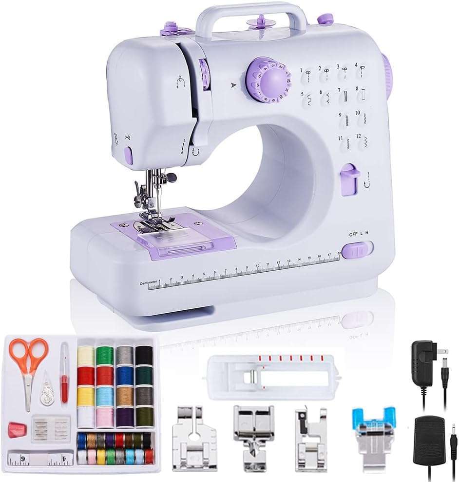rxmeili Sewing Machine Portable mini Electric Sewing Machine for beginners 12 Built-in Stitches 2 Speed with Foot Pedal，Light, Storage Drawer - 1