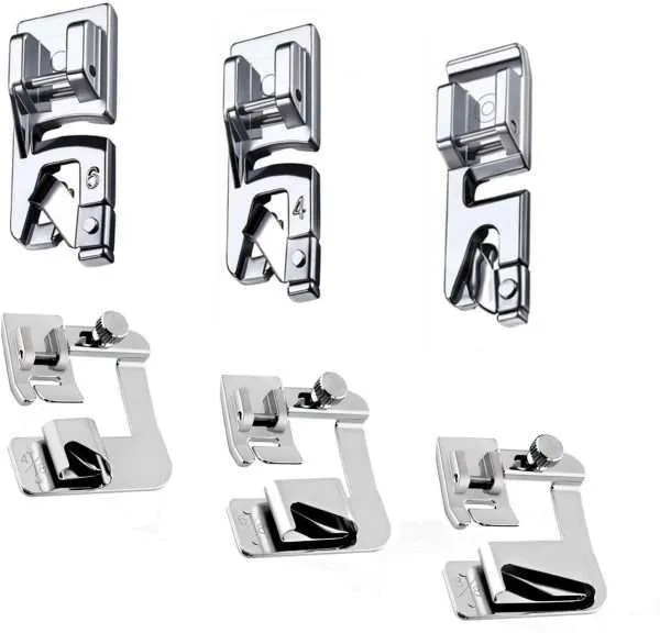 Hemming Foot Kit 6Pcs Hemmer Foot Sewing Machine Presser Foot Hemmer for Brother Singer Janome Low Shank Sewing Machine Use Rolled Hem Presser Foot