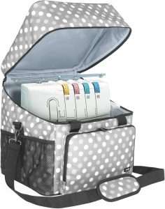 LUXJA Serger Case for Most Standard Overlock Machines, Serger Bag with Accessories Storage Pockets (Patented Design), Gray Dots - 1