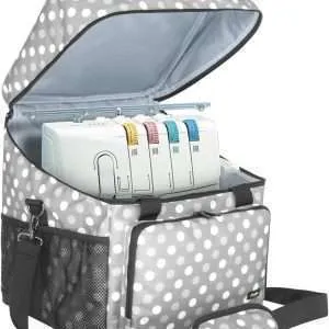 LUXJA Serger Case for Most Standard Overlock Machines, Serger Bag with Accessories Storage Pockets (Patented Design), Gray Dots