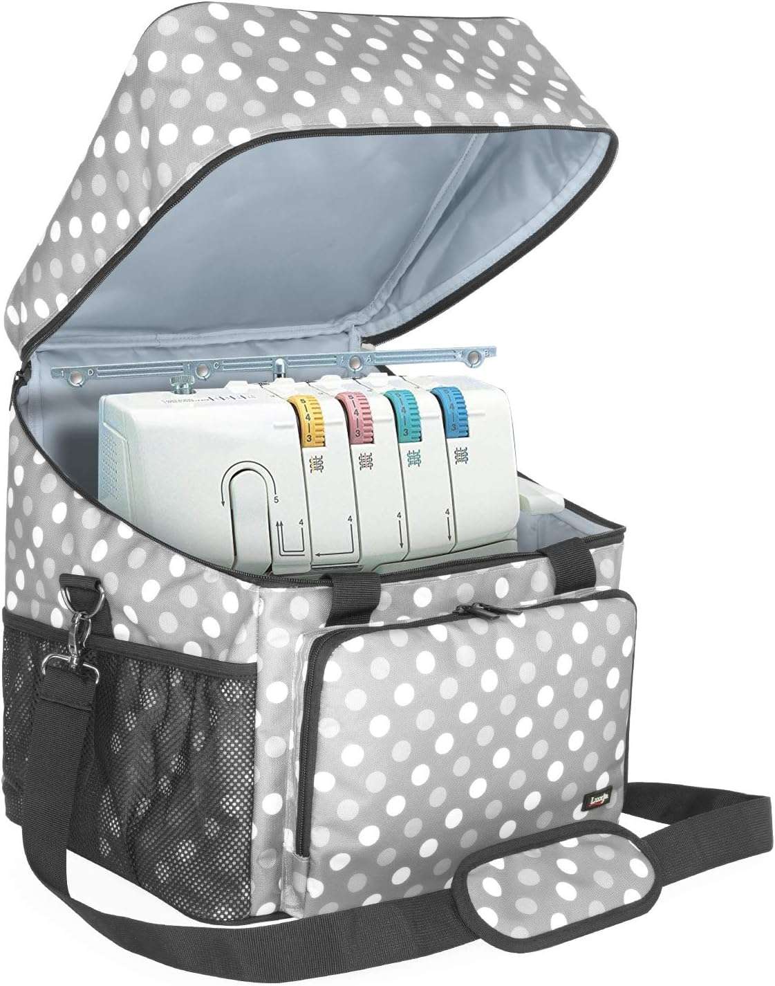 LUXJA Serger Case for Most Standard Overlock Machines, Serger Bag with Accessories Storage Pockets (Patented Design), Gray Dots - 1