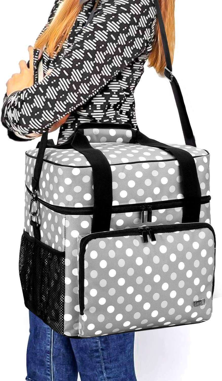 LUXJA Serger Case for Most Standard Overlock Machines, Serger Bag with Accessories Storage Pockets (Patented Design), Gray Dots - 6