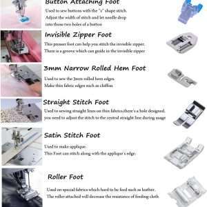 Presser Feet Set 11Pcs Snap On Sewing Machine Foot for Brother Singer Janome Babylock Kenmore Low Shank Sewing Machine Use - 3