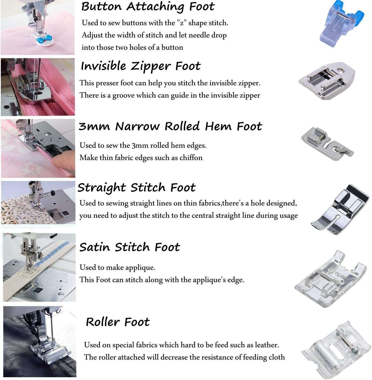 Presser Feet Set 11Pcs Snap On Sewing Machine Foot for Brother Singer Janome Babylock Kenmore Low Shank Sewing Machine Use - 3