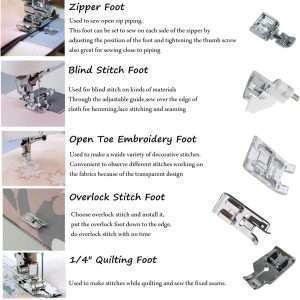 Presser Feet Set 11Pcs Snap On Sewing Machine Foot for Brother Singer Janome Babylock Kenmore Low Shank Sewing Machine Use - 4