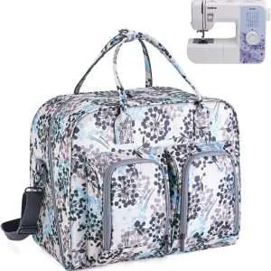 Teamoy Sewing Machine Carrying Case, Sewing Machine Tote with Bottom Wooden Board Pad for Most Standard Sewing Machines and Accessories, Dandelion