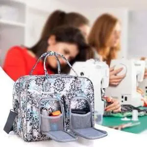 Teamoy Sewing Machine Carrying Case, Sewing Machine Tote with Bottom Wooden Board Pad for Most Standard Sewing Machines and Accessories, Dandelion