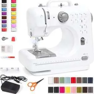 Best Choice Products Compact Sewing Machine, 42-Piece Beginners Kit, Multifunctional Portable 6V for Beginner w/ 12 Stitch Patterns, Light, Foot Pedal, Storage Drawer - Gray/White