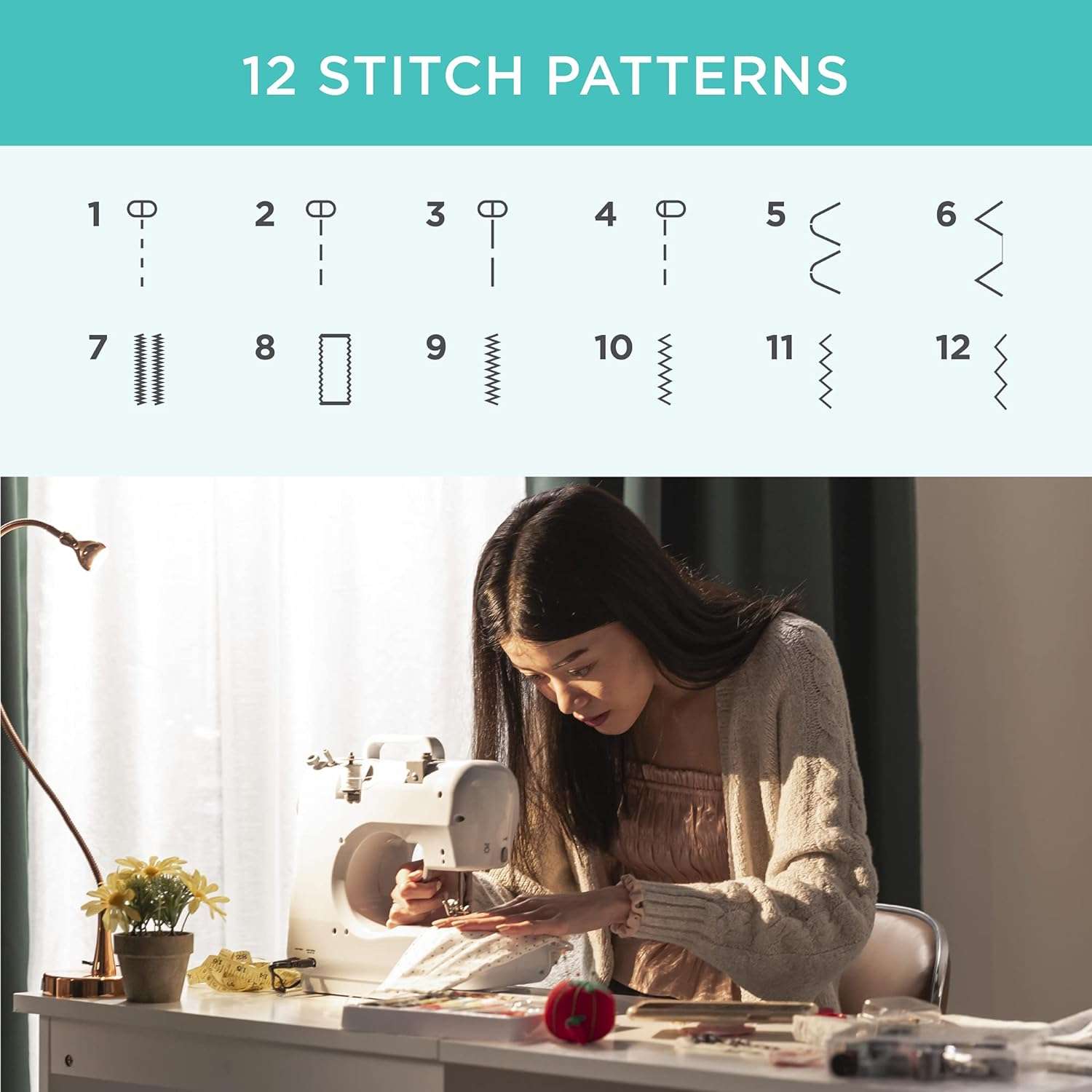 Best Choice Products Compact Sewing Machine, 42-Piece Beginners Kit, Multifunctional Portable 6V for Beginner w- 12 Stitch Patterns, Light, Foot Pedal, Storage Drawer - 3