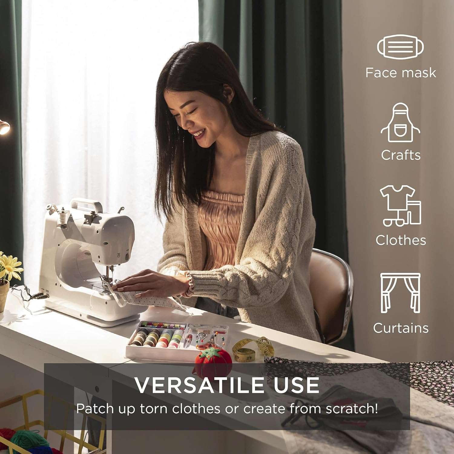 Best Choice Products Compact Sewing Machine, 42-Piece Beginners Kit, Multifunctional Portable 6V for Beginner w- 12 Stitch Patterns, Light, Foot Pedal, Storage Drawer - 6