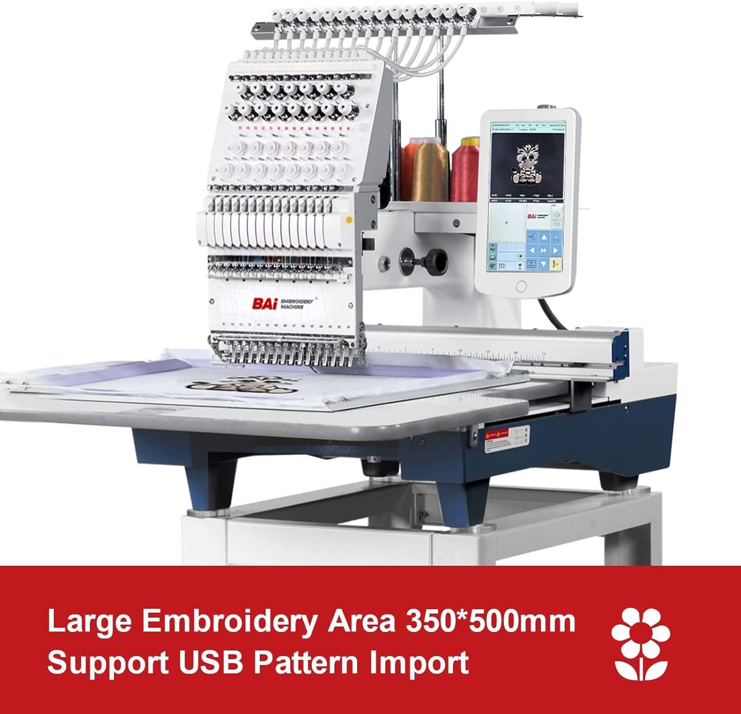 BAi Mirror1501 Hat Embroidery Machine Multi Needle,15 Needle Embroidery Machine with 13.7x19.7 Inches Large Embroidery Area,Commercial Embroidery Machine with Laser Positioning - 3
