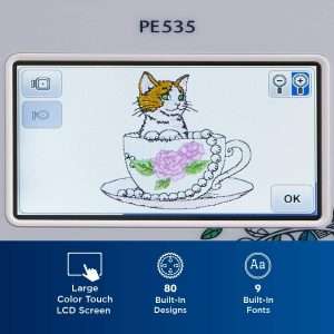 Brother Embroidery Machine, PE535, 80 Built-in Embroidery Designs, 9 Font Styles, 4 x 4 Embroidery Area, Large 3.2 LCD Touchscreen, USB Port - 4