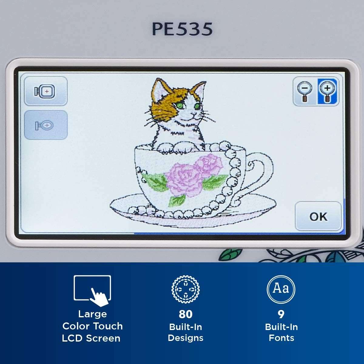 Brother Embroidery Machine, PE535, 80 Built-in Embroidery Designs, 9 Font Styles, 4 x 4 Embroidery Area, Large 3.2 LCD Touchscreen, USB Port - 4
