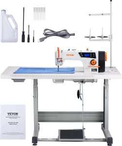 VEVOR Industrial Sewing Machine, 550W Servo Motor and Table Stand, 5000s.p.m Heavy-duty Lockstitch Sewing Machine, Clear Control Panel and Electro-mechanization Intelligent Start-stop - 1