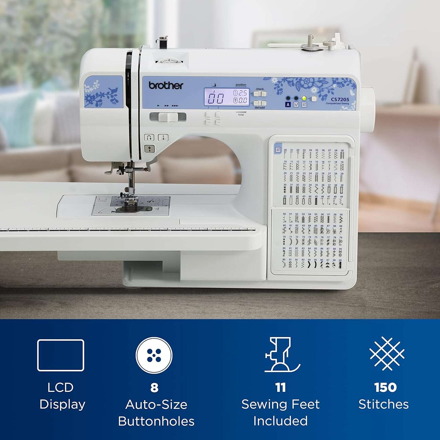 Brother CS7205 Computerized Sewing Machine with Wide Table, 150 Built-in Sewing Stitches, 1 Font, Wide Table, 11 Sewing Feet - 3