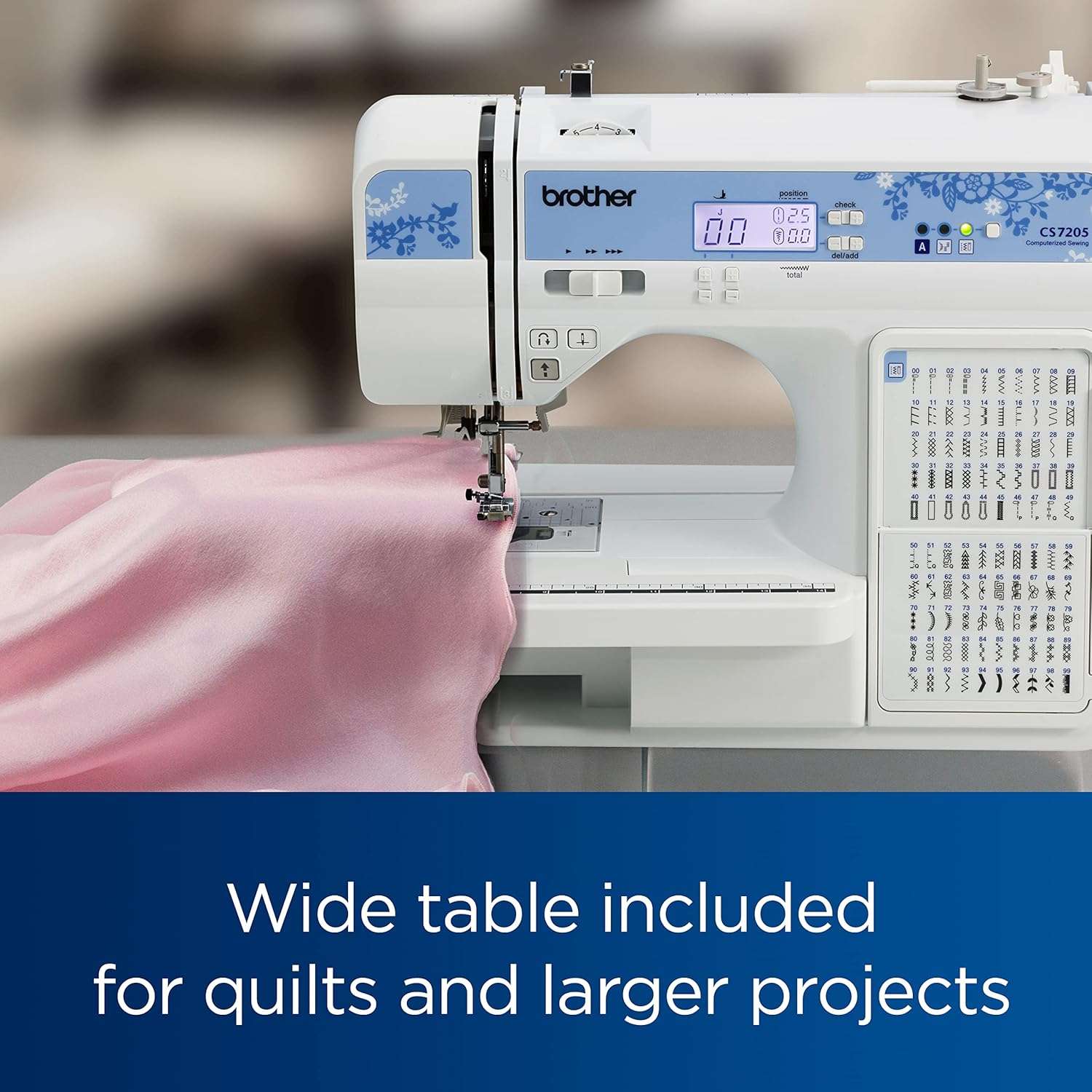 Brother CS7205 Computerized Sewing Machine with Wide Table, 150 Built-in Sewing Stitches, 1 Font, Wide Table, 11 Sewing Feet - 6