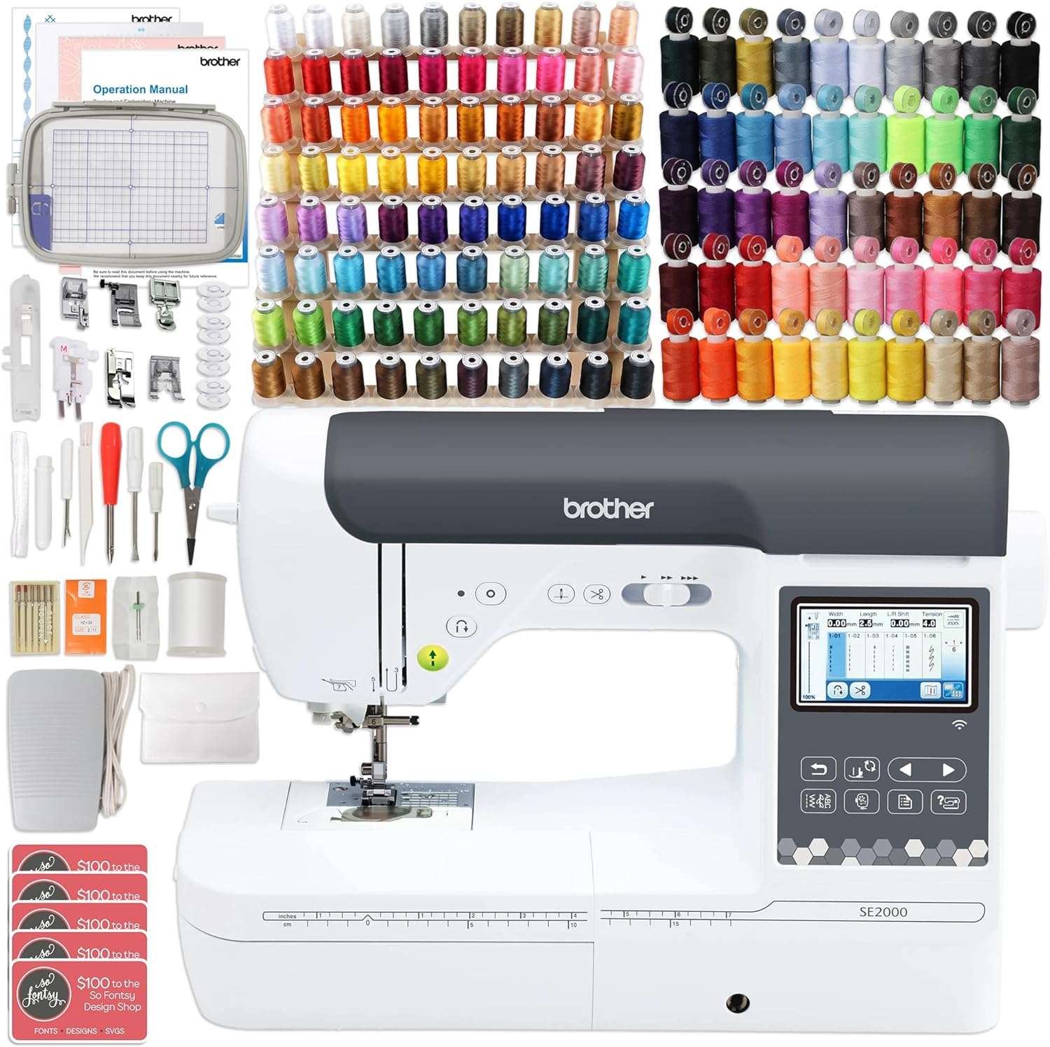 Brother SE2000 5 x 7 Embroidery & Sewing Machine with Deluxe 130 Thread Spools & Accessories - 1