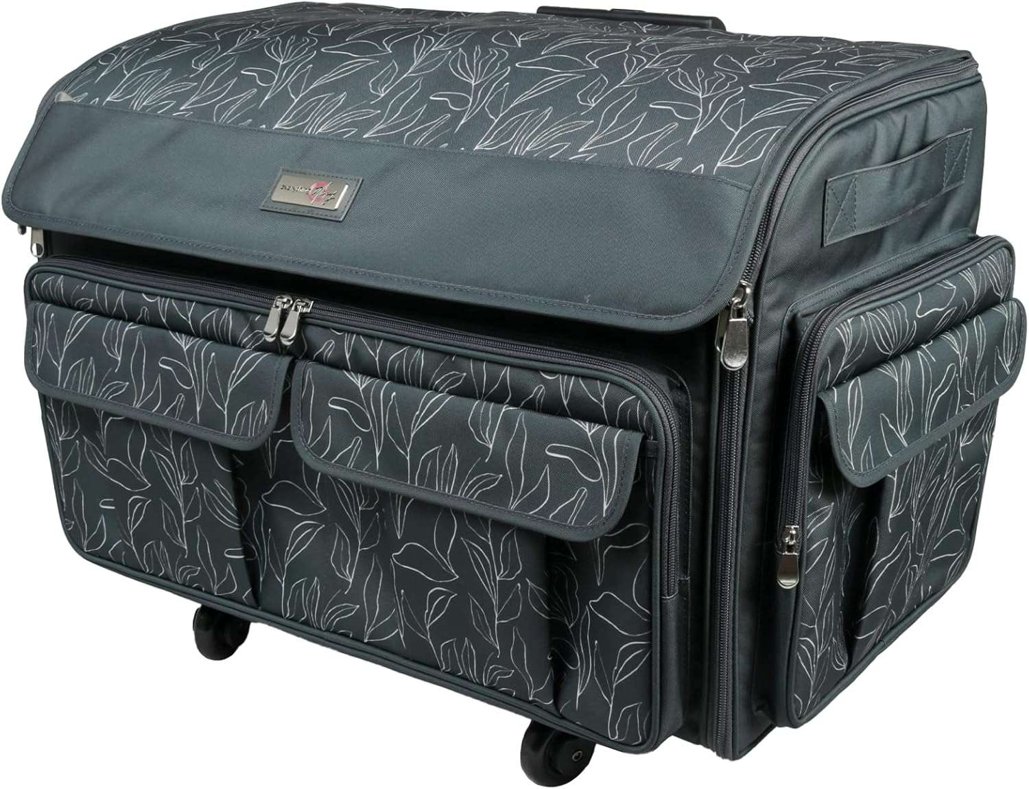 Everything Mary XXL Rolling Sewing Tote, Black & Floral - Rolling Carrying Storage Cover Case Compatible with Large Brother and Singer Machines - Universal Travel & Craft Tote Bag - 1