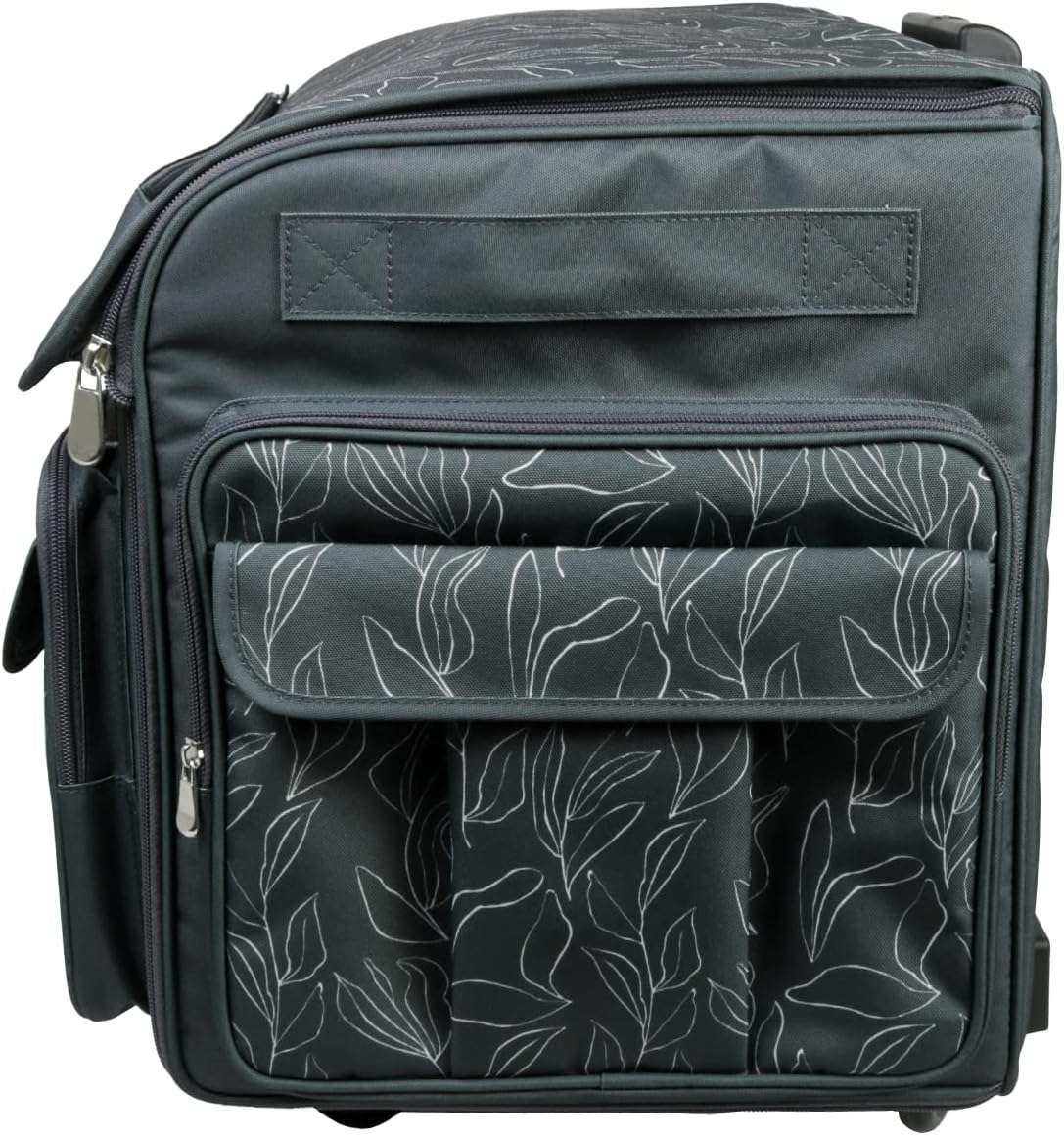 Everything Mary XXL Rolling Sewing Tote, Black & Floral - Rolling Carrying Storage Cover Case Compatible with Large Brother and Singer Machines - Universal Travel & Craft Tote Bag - 3