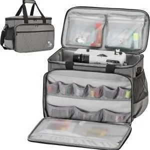 Golkcurx Sewing Machine Case with Removable Padding Pad, Tote Bag for Sewing Machine with Shoulder Strap for Most Standard Singer, Brother, Janome, Grey