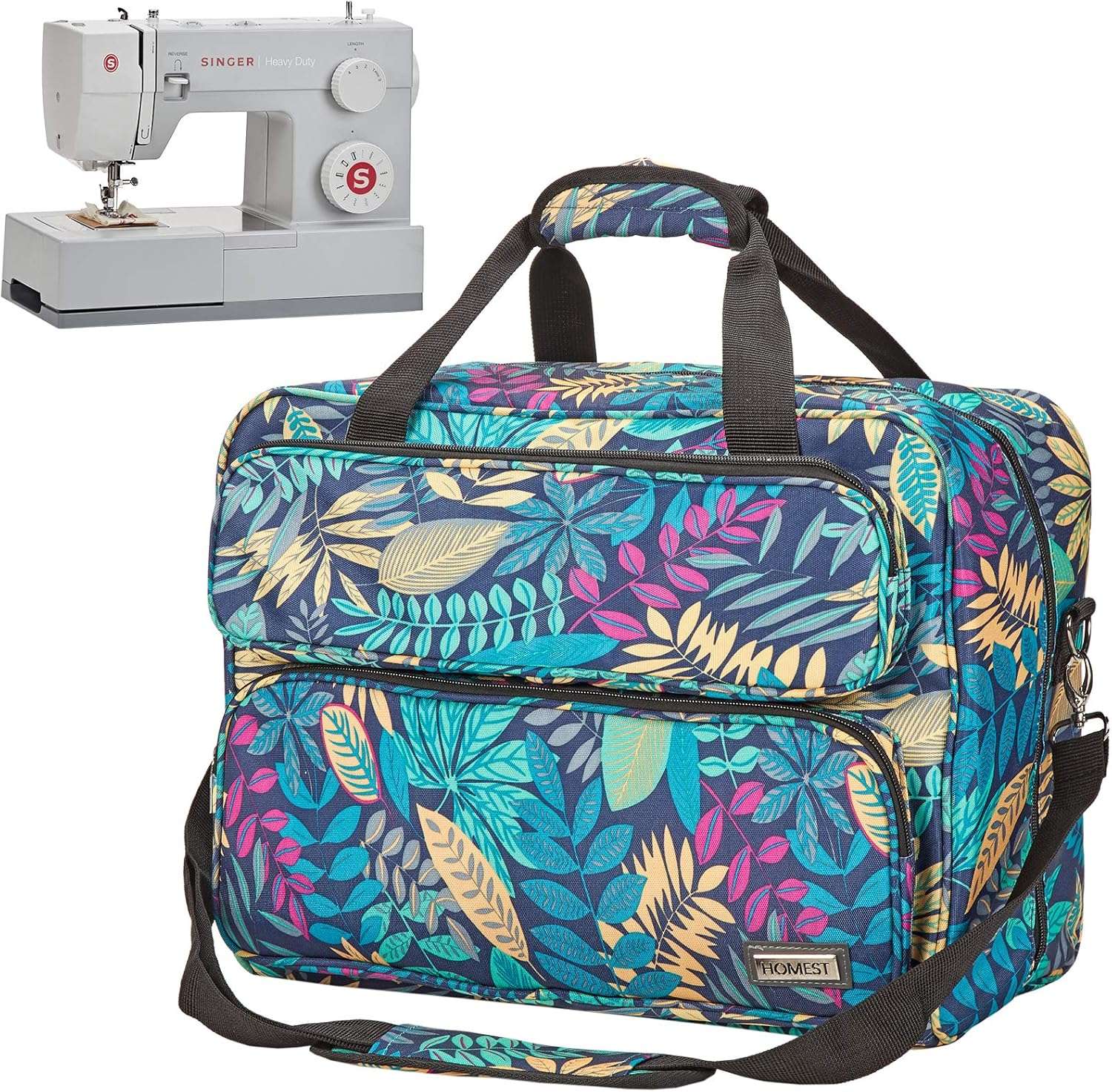 HOMEST Sewing Machine Carrying Case, Universal Tote Bag with Shoulder Strap Compatible with Most Standard Singer, Brother, Janome, Floral (Patent Design) - 1