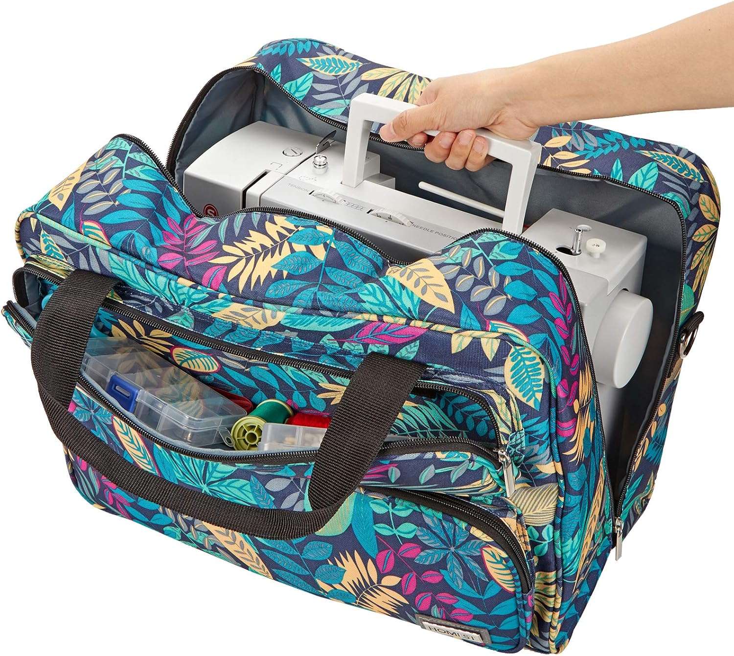 HOMEST Sewing Machine Carrying Case, Universal Tote Bag with Shoulder Strap Compatible with Most Standard Singer, Brother, Janome, Floral (Patent Design) - 2