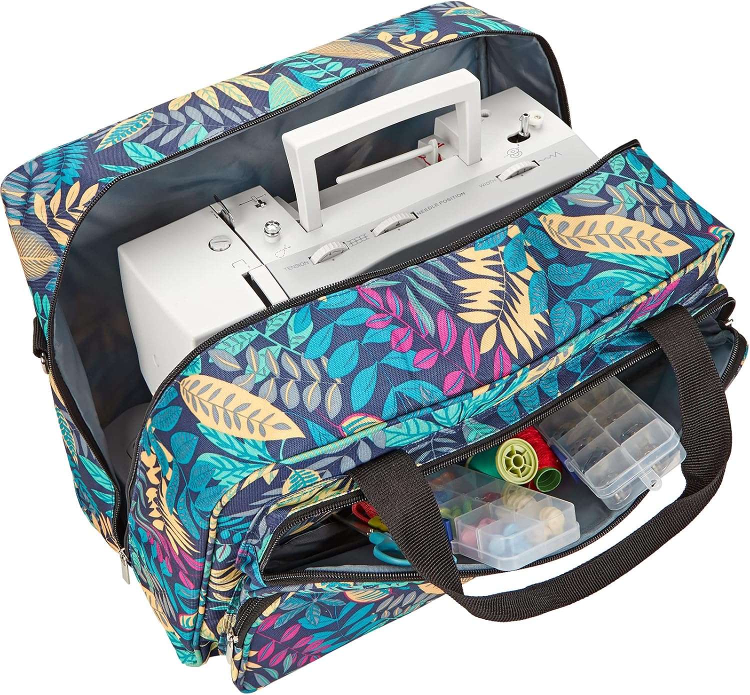 HOMEST Sewing Machine Carrying Case, Universal Tote Bag with Shoulder Strap Compatible with Most Standard Singer, Brother, Janome, Floral (Patent Design) - 3