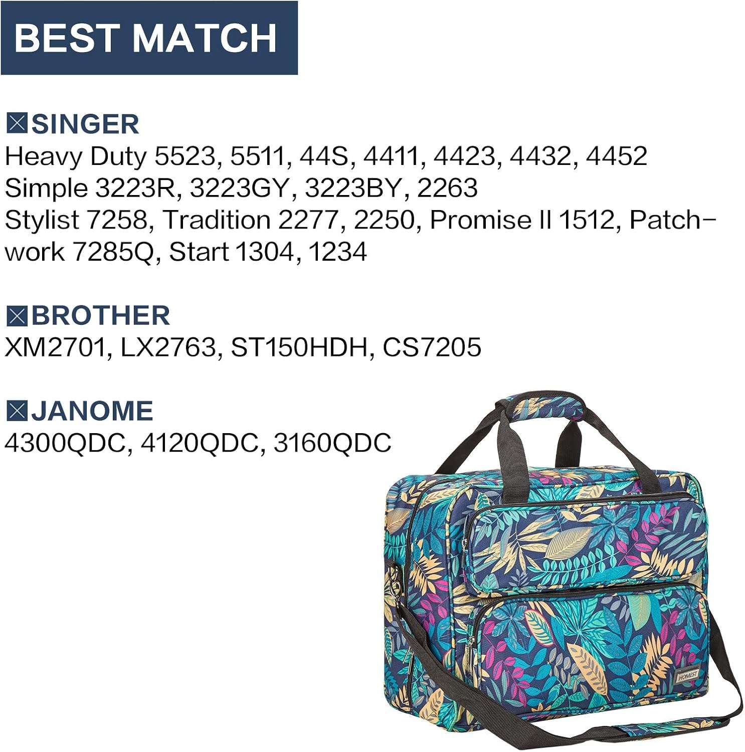 HOMEST Sewing Machine Carrying Case, Universal Tote Bag with Shoulder Strap Compatible with Most Standard Singer, Brother, Janome, Floral (Patent Design) - 4