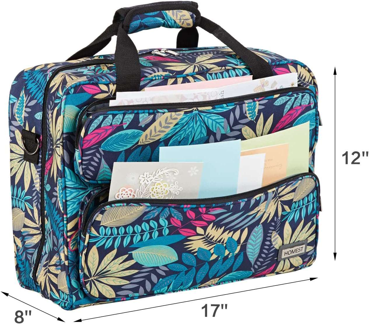 HOMEST Sewing Machine Carrying Case, Universal Tote Bag with Shoulder Strap Compatible with Most Standard Singer, Brother, Janome, Floral (Patent Design) - 5