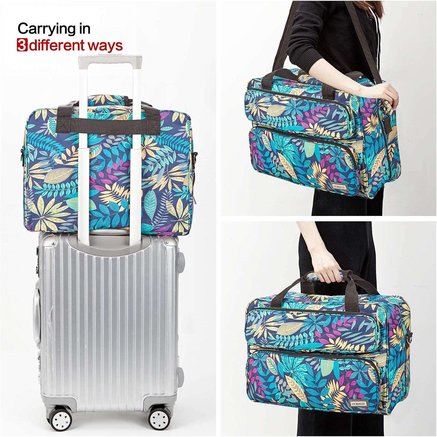 HOMEST Sewing Machine Carrying Case, Universal Tote Bag with Shoulder Strap Compatible with Most Standard Singer, Brother, Janome, Floral (Patent Design) - 6