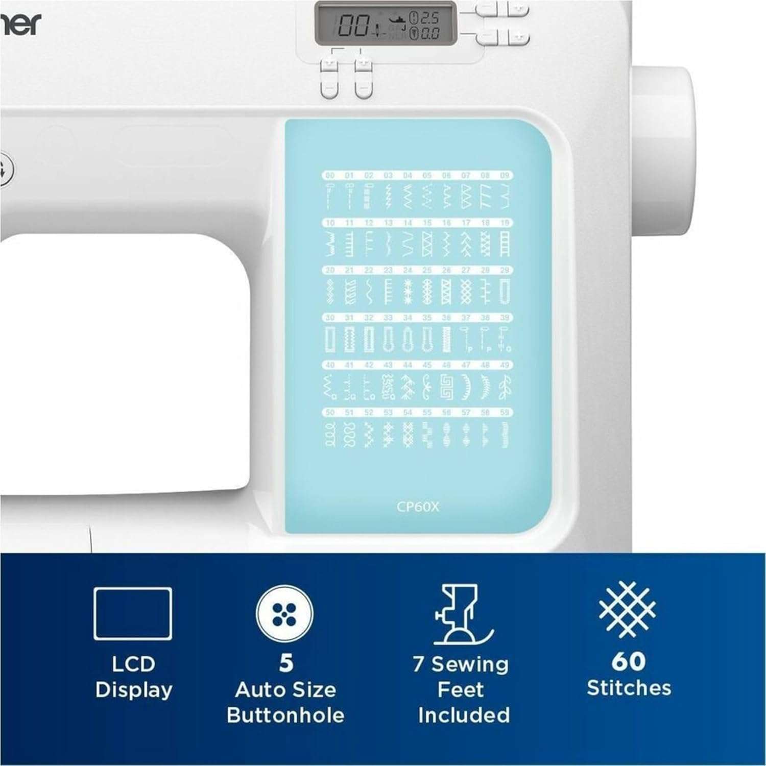 Brother CP60X Computerized Sewing Machine, 60 Built-in Stitches, LCD Display, 7 Included Feet, White - 5