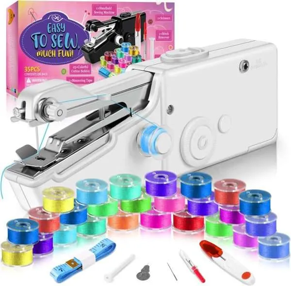 Handheld Sewing Machine, Automatic Cordless Mini Sewing Machine for Beginners and Adults, Easy to Use and Battery Operated Portable Sewing Machine for DIY, Fabrics, Clothes, Home and Travel