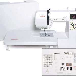 Janome JW8100 Fully-Featured Computerized Sewing Machine with 100 Stitches, 7 Buttonholes, Hard Cover, Extension Table and 22 Accessories - 1