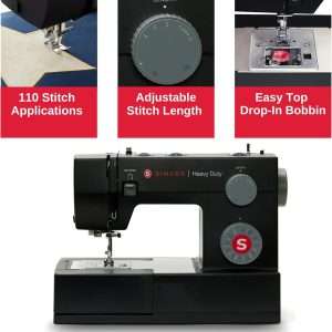 SINGER Heavy Duty 4432 High Speed Black Sewing Machine with Accessory Kit - Strong Motor with Enhanced Piercing Power, 110 Stitch Applications, Full Metal frame, 1-step Buttonhole & LED Light - 7