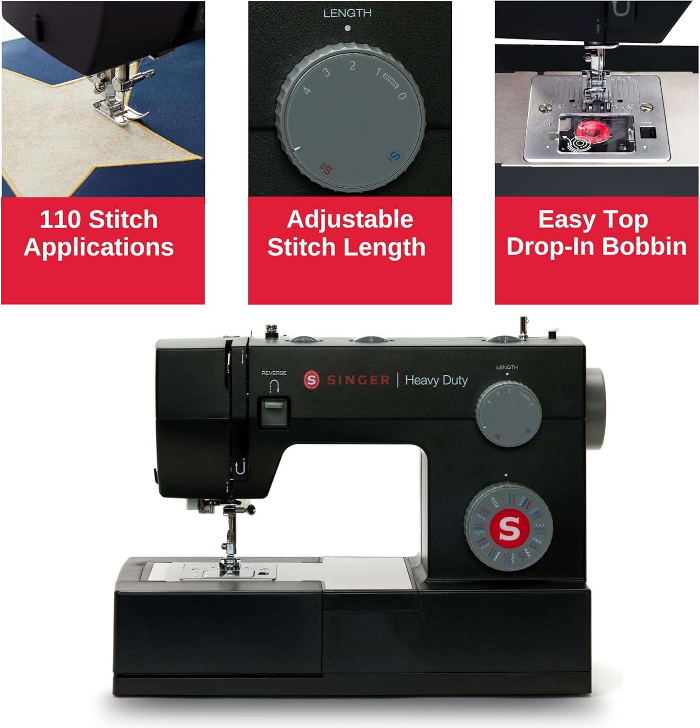 SINGER Heavy Duty 4432 High Speed Black Sewing Machine with Accessory Kit - Strong Motor with Enhanced Piercing Power, 110 Stitch Applications, Full Metal frame, 1-step Buttonhole & LED Light - 7