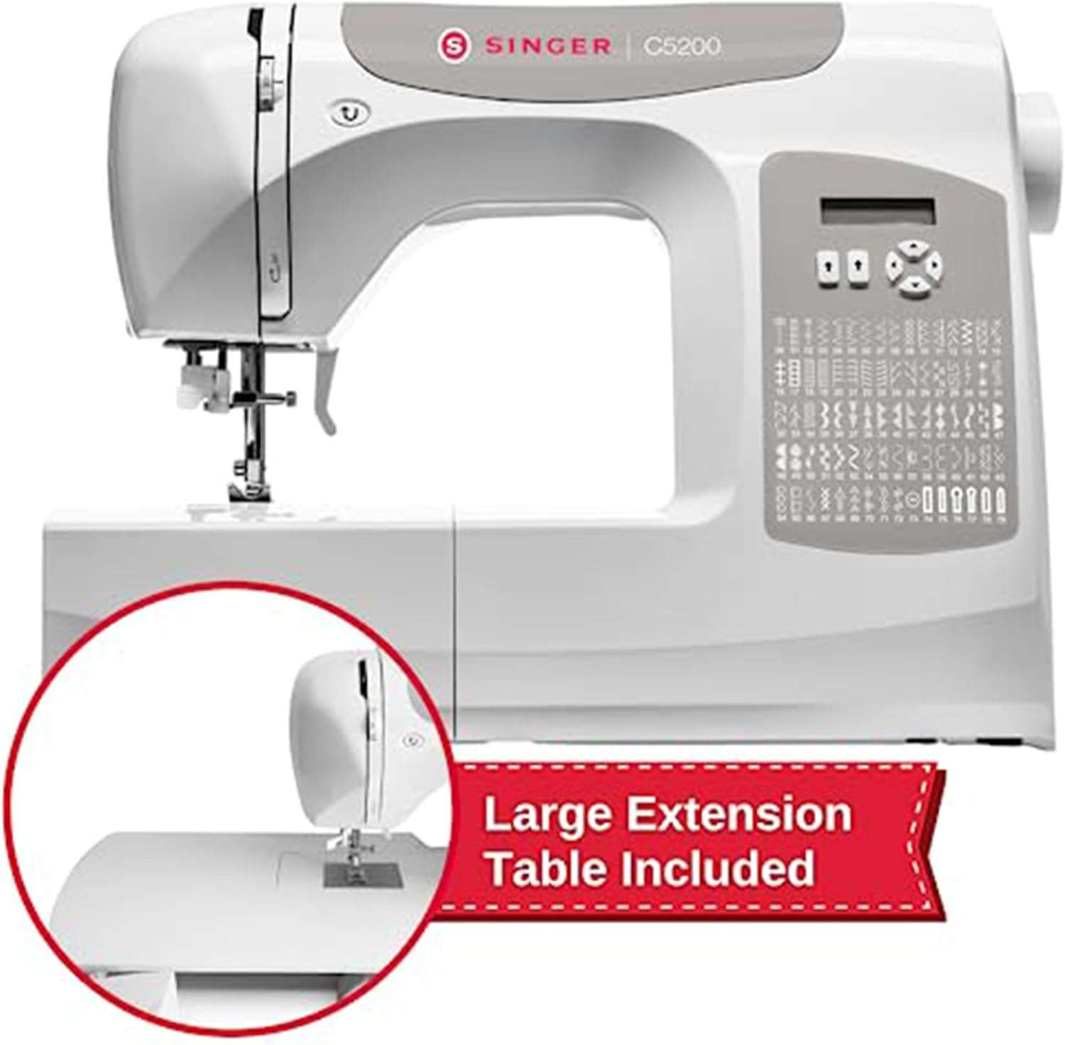 SINGER C5200 Computerized Sewing & Quilting Machine with Extension Table & Accessory Kit - 180 Stitch Applications, Touch Button Stitch Selection, LCD Screen, Full Metal Frame & 1-step Buttonhole - 3