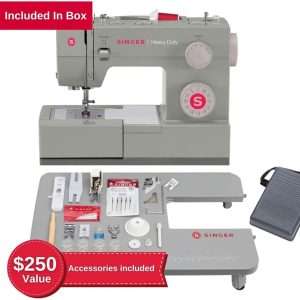 SINGER Heavy Duty Holiday Bundle - 4452 Heavy Duty Sewing Machine with Extension Table & 2 Presser Feet - Strong Motor, 110 Stitch Applications, Full Metal frame, 1-step Buttonhole & LED Light - 2