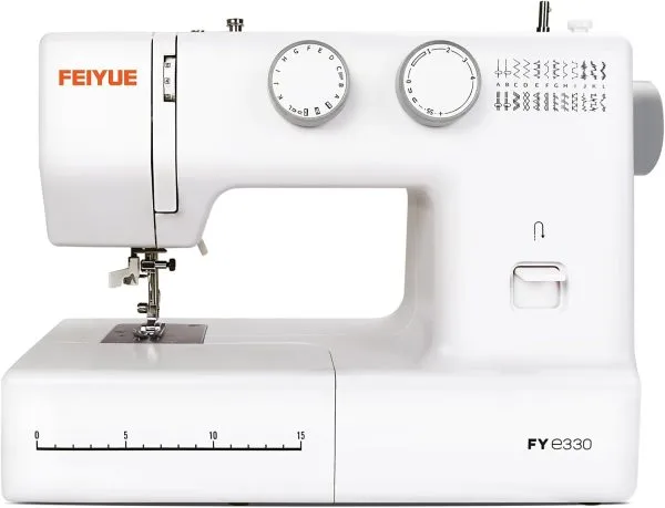 FEIYUE FYe330 Home Sewing Machine with Foot Pedal, Controllable Pedal Speed, 105 Stitch Applications, Powerful Servo Motor, Great for Beginners (White)