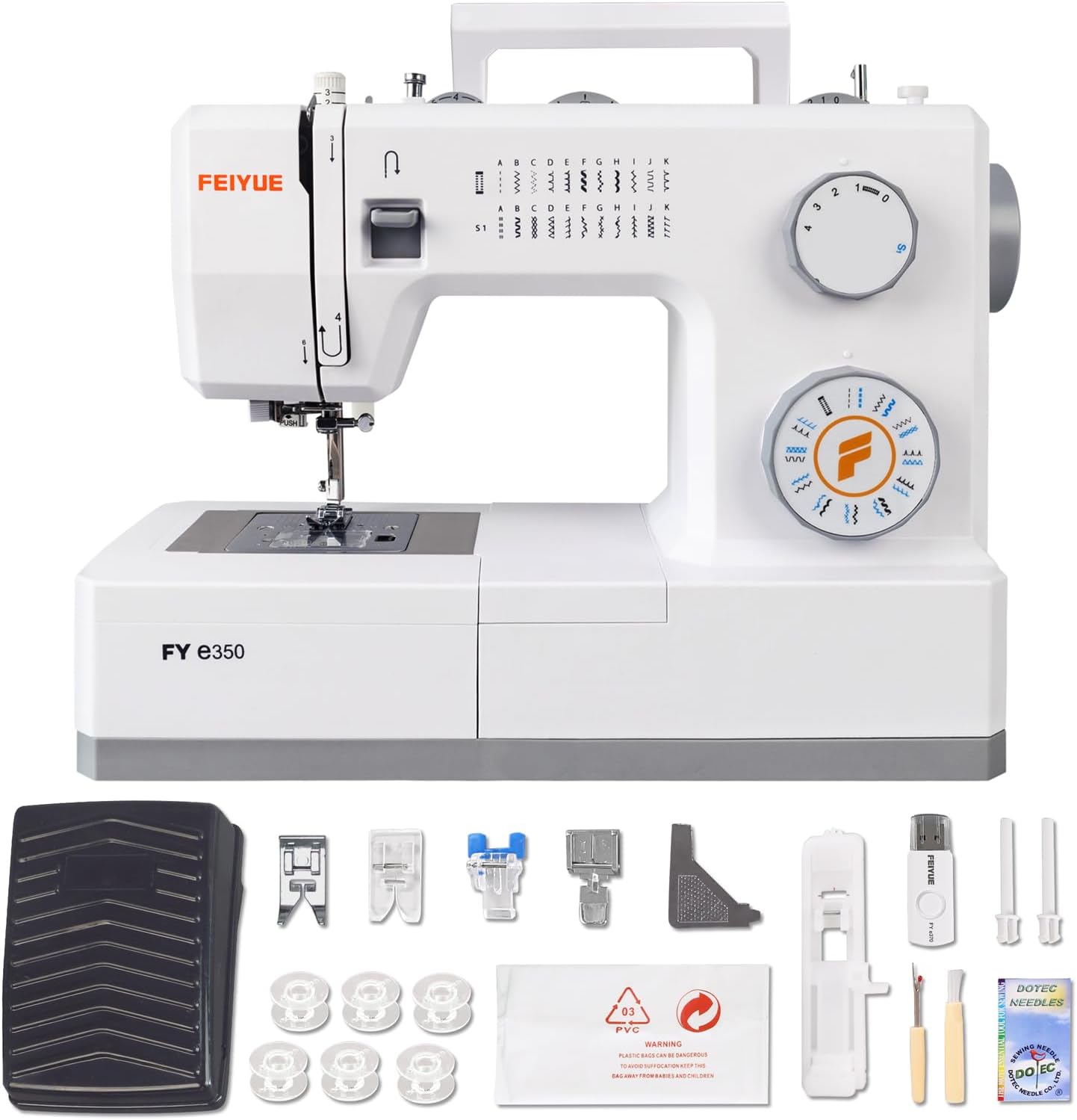FEIYUE FYe350 Sewing Machine with Multiple Needle Positions, Energy Saving Servo Motor, Heavy Duty & Portable, 23 Built-in Stitches, 6 Bobbins & 5 Included Sewing Feet - 1