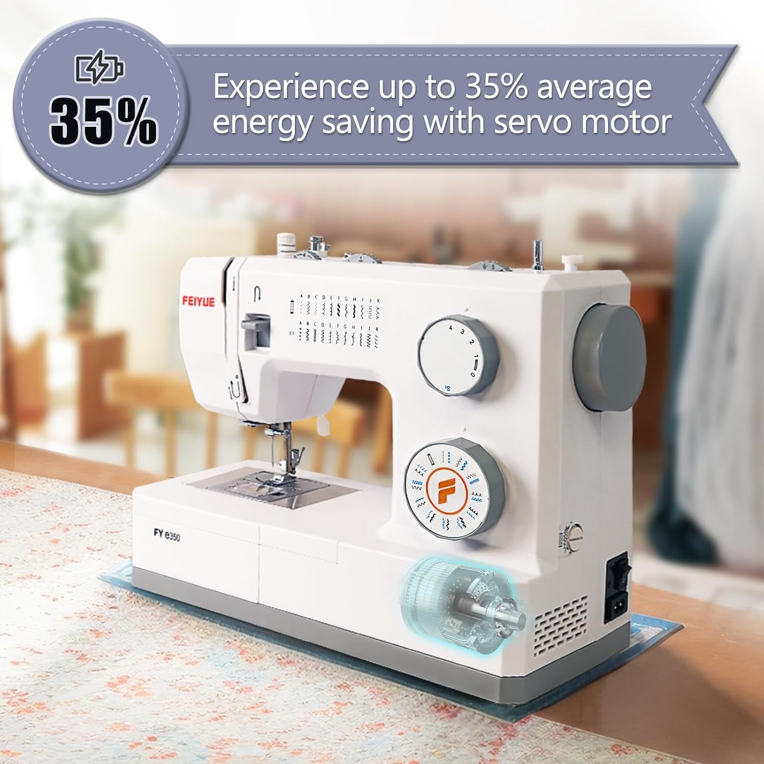 FEIYUE FYe350 Sewing Machine with Multiple Needle Positions, Energy Saving Servo Motor, Heavy Duty & Portable, 23 Built-in Stitches, 6 Bobbins & 5 Included Sewing Feet - 2