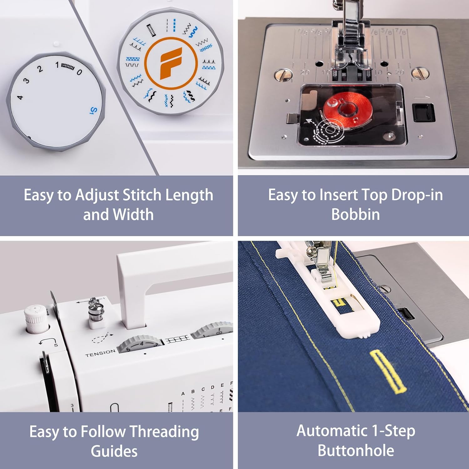 FEIYUE FYe350 Sewing Machine with Multiple Needle Positions, Energy Saving Servo Motor, Heavy Duty & Portable, 23 Built-in Stitches, 6 Bobbins & 5 Included Sewing Feet - 4