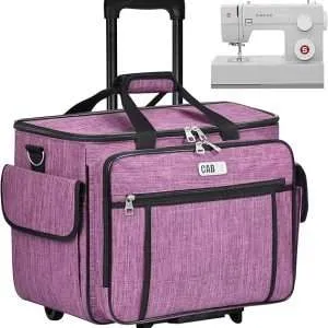 CAB55 Rolling Sewing Machine Case, Detachable Rolling Sewing Machine Carrying Case on Wheels, Trolley Tote Bag with Removable Bottom Wooden Board for Most Standard Sewing Machine and Accessories